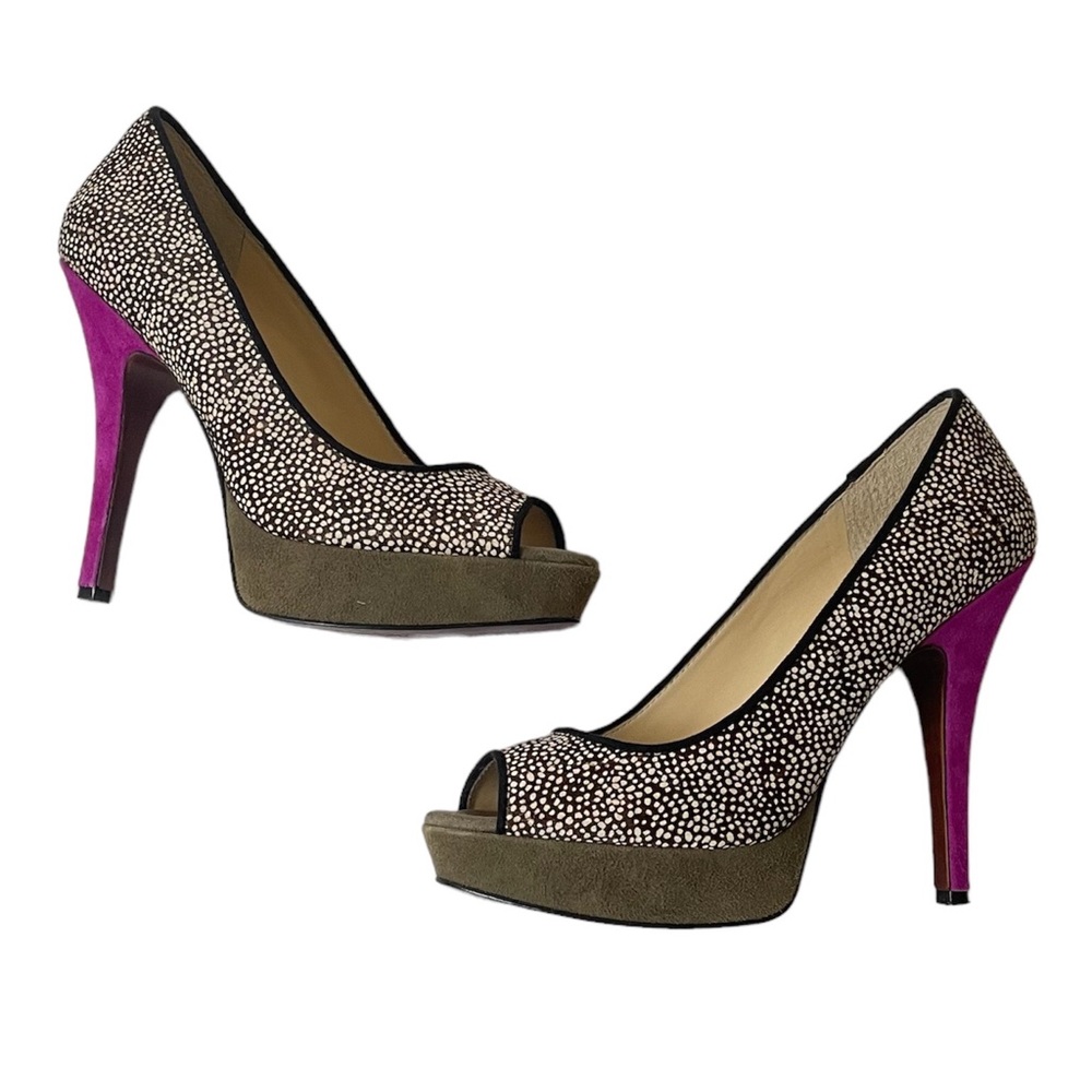 Enzo Angiolini calf hair peep toe high heel pumps size 9